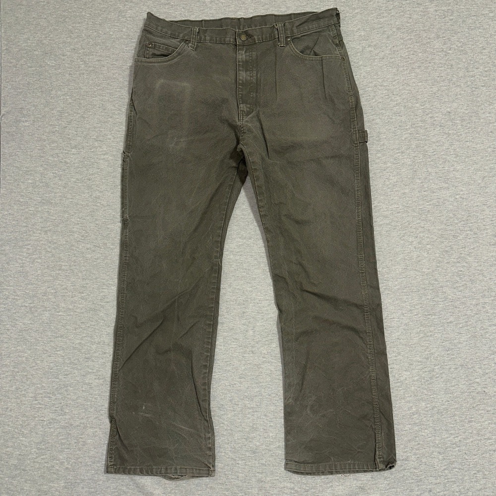 Genuine Dickies Olive Green Canvas Carpenter Workwear Pants Mens Size 36x31